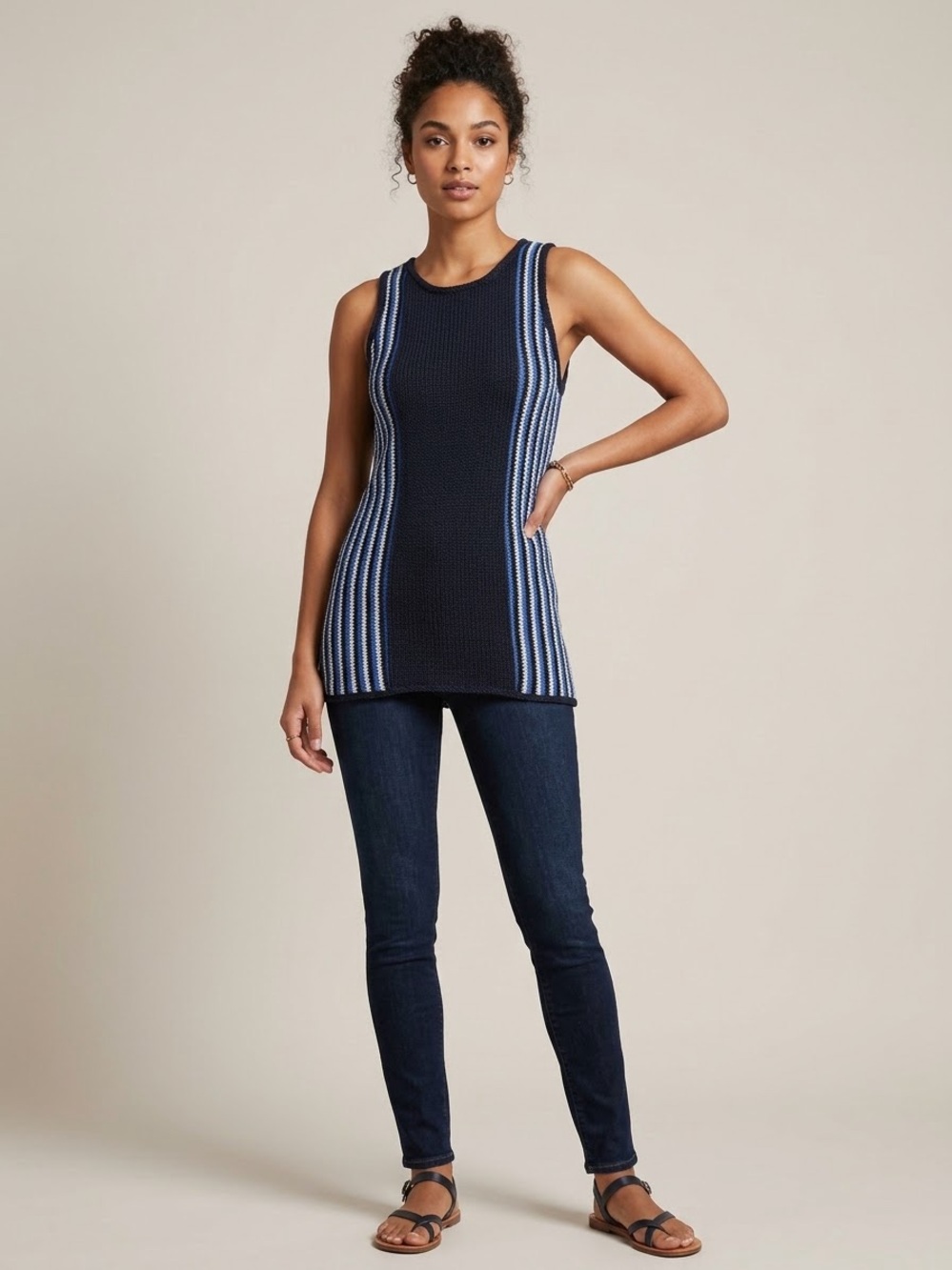 Sanctuary Blue Depths Striped Free Shell Sleeveless Knit Sweater Tank Top XS EUC
